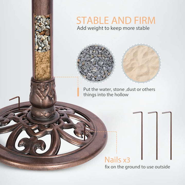 28 Inch Height Polyresin Lightweight Antique Outdoor Garden Bird Bath Bronze