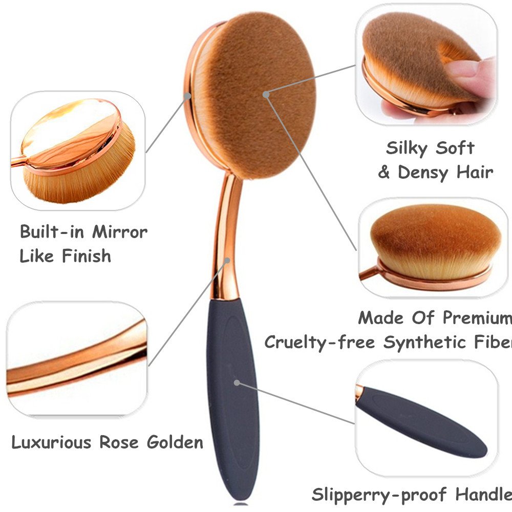 Oval Makeup Brush Set of 5 Pcs Professional Oval Toothbrush Foundation Contour Concealer Eyeliner Blending Cosmetic Brushes Tool Set by Beauty Kate (Rose Gold Black)