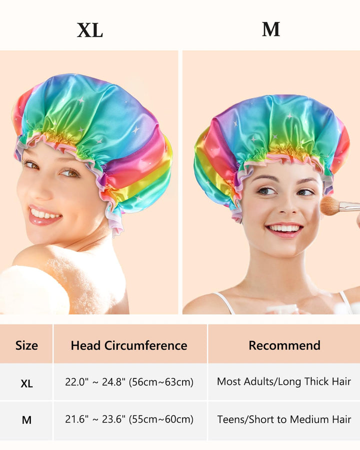 Sparkle Rainbow Shower Cap for Women and Girls, Double Layer Waterproof, Large size, Reusable, Washable, No Smell,Fashion Shower Cap (Pack of 1)