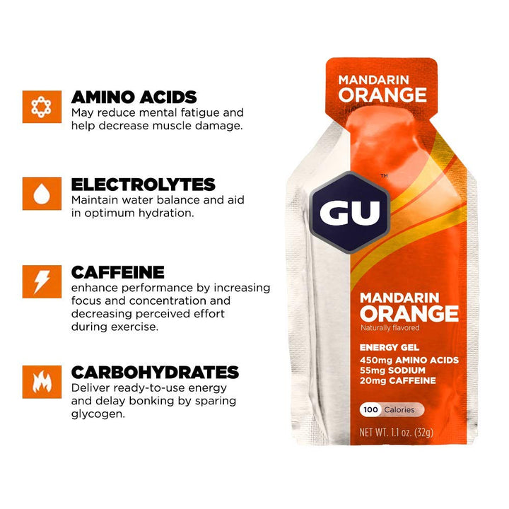 GU Energy Original Sports Nutrition Energy Gel, Vegan, Gluten-Free, Kosher, and Dairy-Free On-the-Go Energy for Any Workout, 24-Count, Mandarin Orange