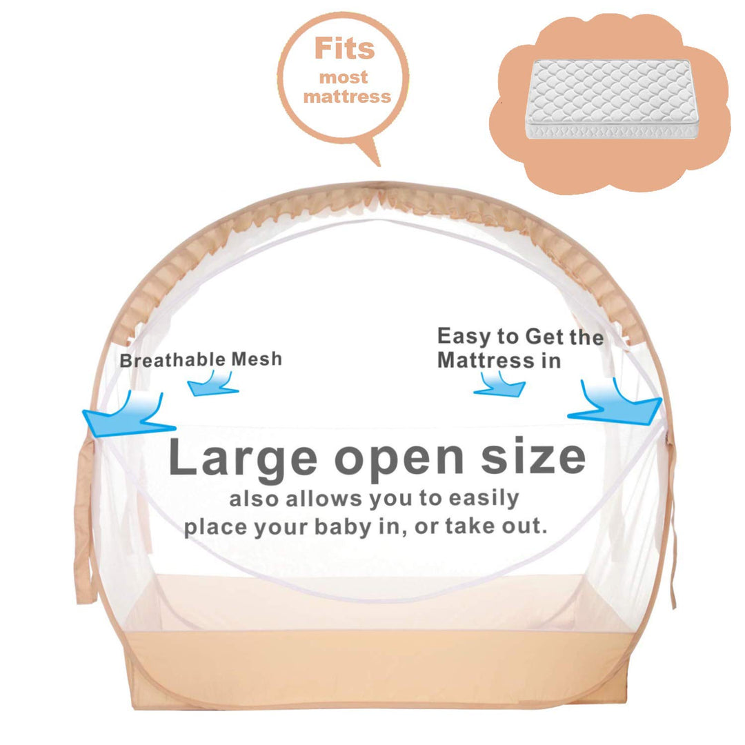 Baby Crib Pop up Tent Infant Safety Mesh Cover Net - Canopy Cover to Keep Baby from Climbing Out