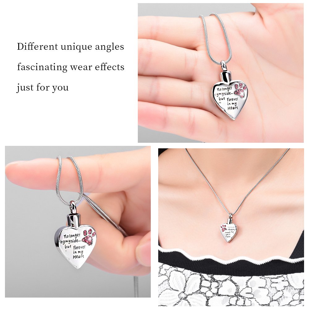 Your Wings were Ready, But My Heart was Not Stainless Steel Carved Locket Cremation Urn Necklace for Pet Dog Cats (No Longer-Pink)