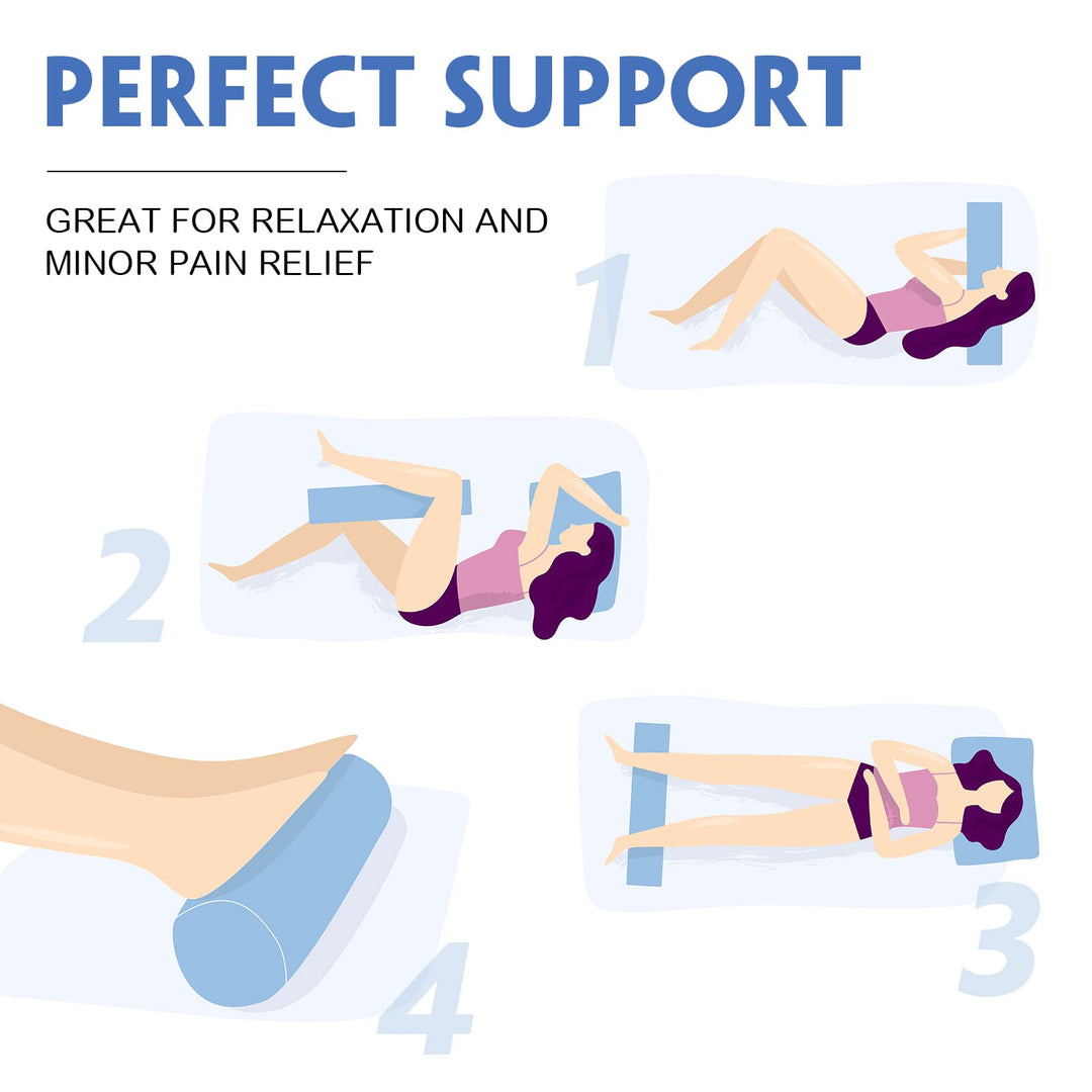2 Pieces Cervical Neck Roll Pillow Memory Foam Round Cylinder Bolster Lumbar Pillow with Washable Cover Neck Pillows Support for Sleeping Travel Head Bed Back Legs Knees, 17.7 x 4.3 Inch (White)