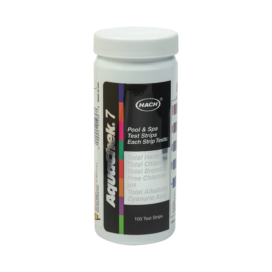 7-Way Pool and Spa Test Strips - Silver Pool Test Strips For pH, Total Chlorine, Free Chlorine, Bromine, Alkalinity, Total Hardness, and Cyanuric Acid - Water Quality Testing Kit (100 Strips)