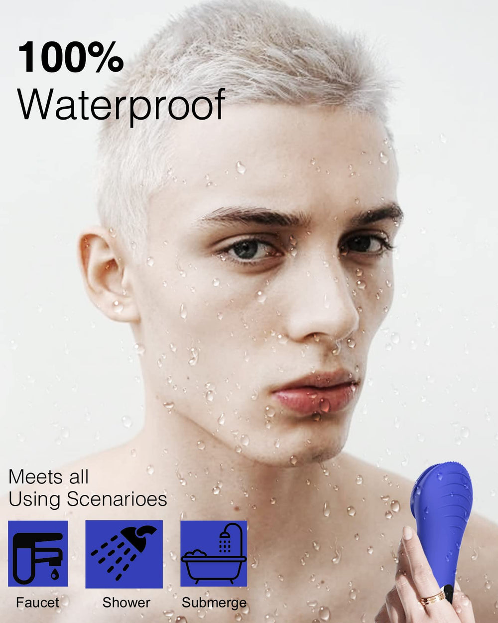CLIE Facial Cleansing Brush, Waterproof and Rechargeable Face Scrub Brush for Men & Women, Cleansing, Exfoliating and Massaging, Electric Face Scrubber - Blue