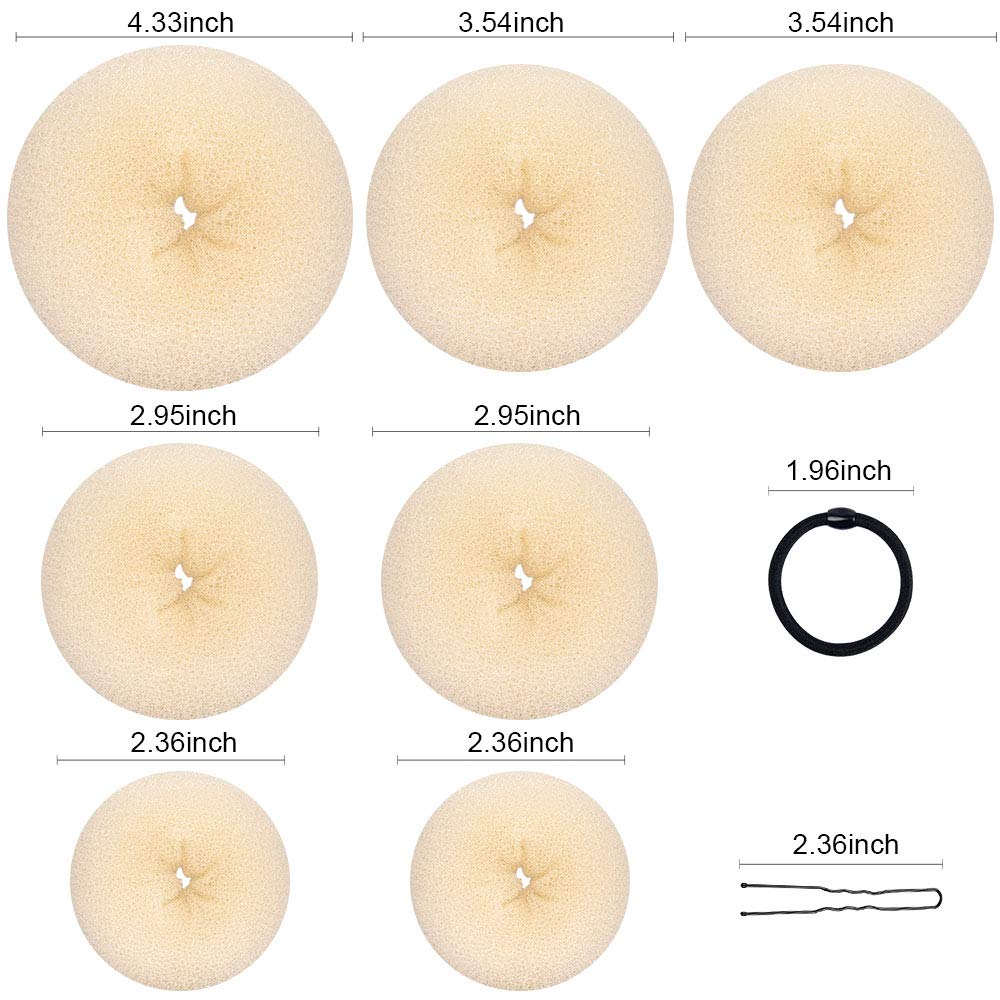 7Pcs Golden: Donut Hair Bun Maker, Tsmaddts Hair Ring Styling Accessories Kit With 5 Hair Elastic Bands & 20 Bobby Pins & 7 Buns For Chignon Hair Styles (2 Small 2 Medium 2 Large