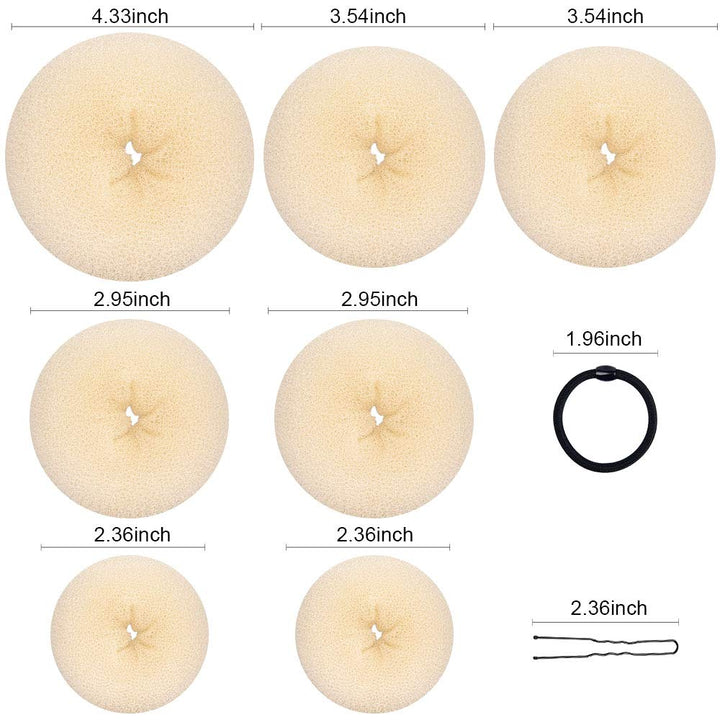 7Pcs Golden: Donut Hair Bun Maker, Tsmaddts Hair Ring Styling Accessories Kit With 5 Hair Elastic Bands & 20 Bobby Pins & 7 Buns For Chignon Hair Styles (2 Small 2 Medium 2 Large