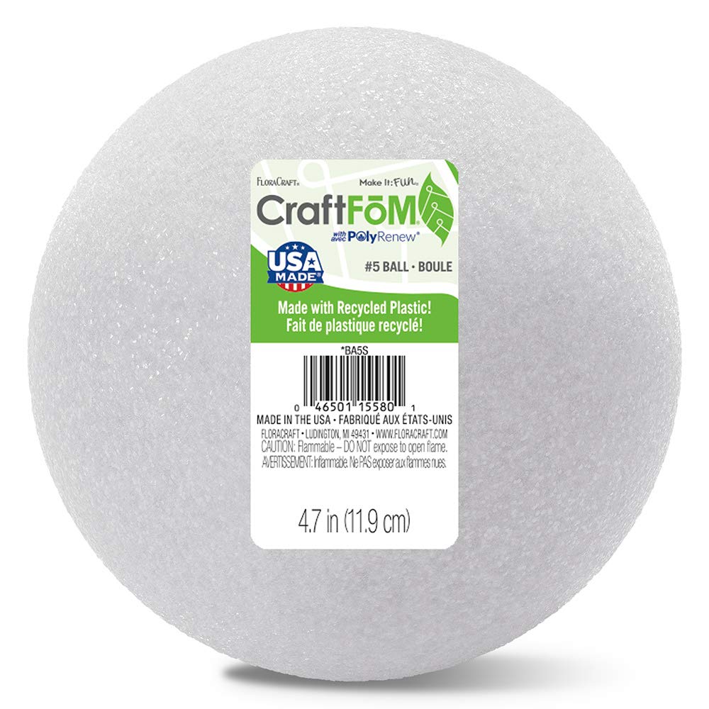 Packaged Styrofoam Ball, 5-Inch Snowball, White