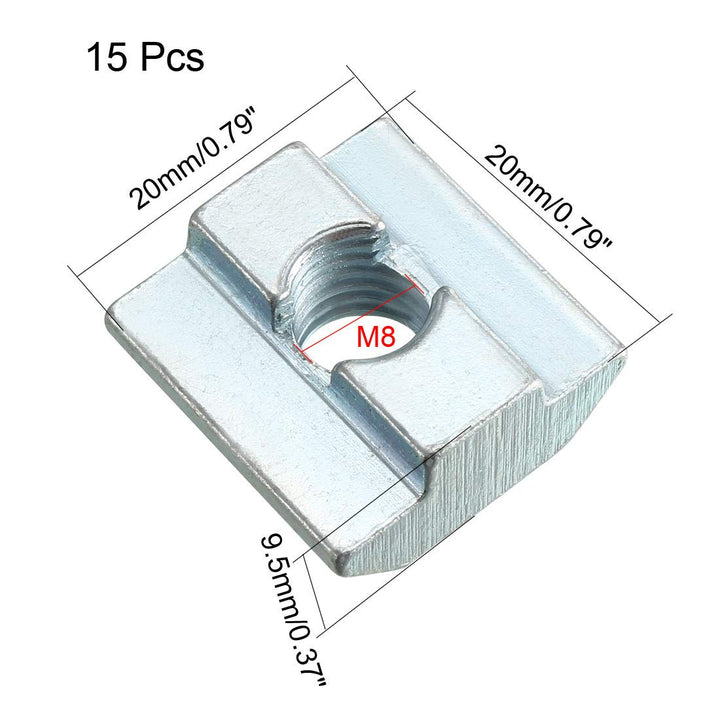 Slide in T-Nut, M8 Half Round Roll in Sliding Threaded for 4040 Series Aluminum Extrusions Profile, Pack of 15