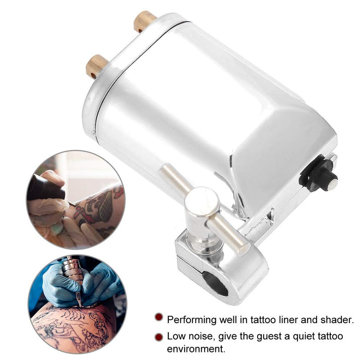 Alloy Rotary Tattoo Machine, Strong Motor Gun Liner Shader Coloring Permanent Makeup Tool Tattoo Enthusiasts Artist Acessories (Silver)
