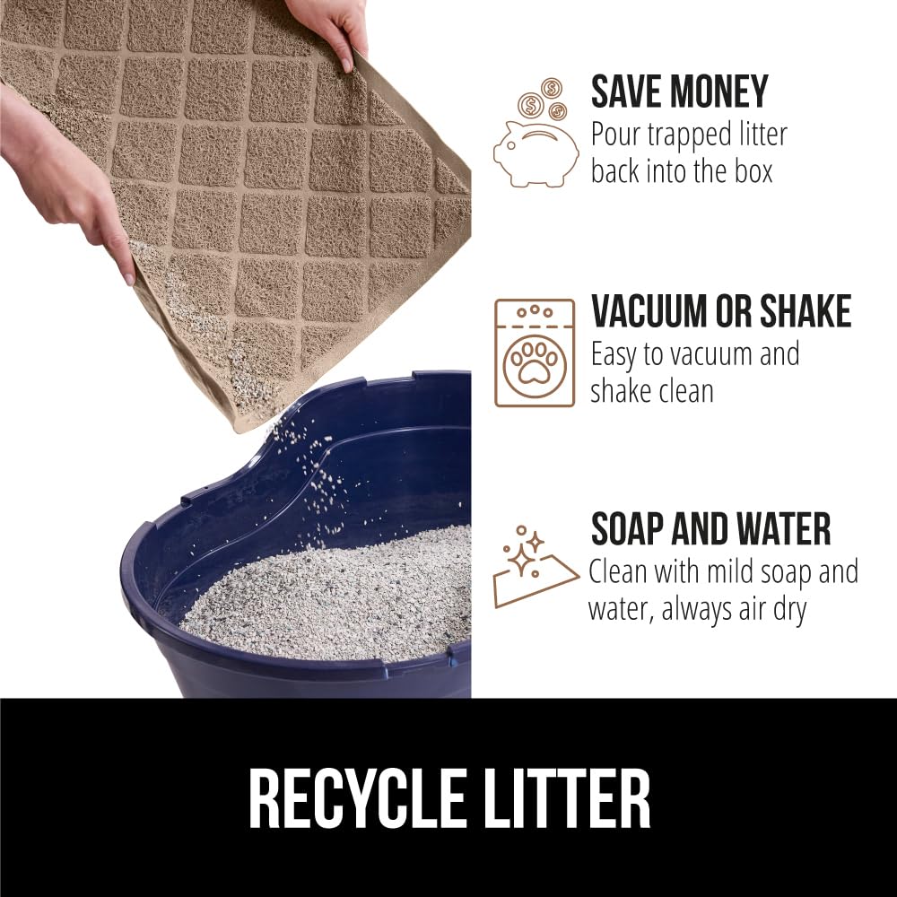 Gorilla Grip Cat Litter Box Mat, 35x23, Water Resistant Kitty Litter Trapping Mat, Textured Backing, Easy to Clean, Less Waste and Clean Floors, Kitten Supplies for Indoor Cats, Soft on Paws, Beige