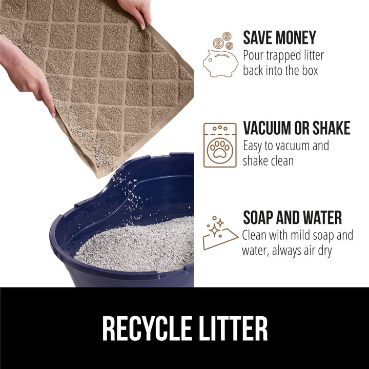 Gorilla Grip Cat Litter Box Mat, 35x23, Water Resistant Kitty Litter Trapping Mat, Textured Backing, Easy to Clean, Less Waste and Clean Floors, Kitten Supplies for Indoor Cats, Soft on Paws, Beige