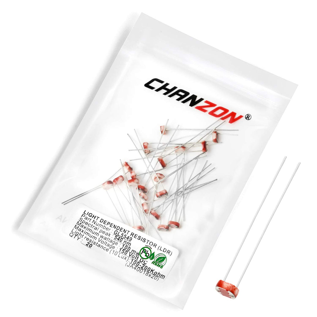 Chanzon 5mm 10 O ohm Photoresistor LDR Resistor 5549 GL5549 Light-Dependent Photoconductor 20pcs Photo Light Sensitive