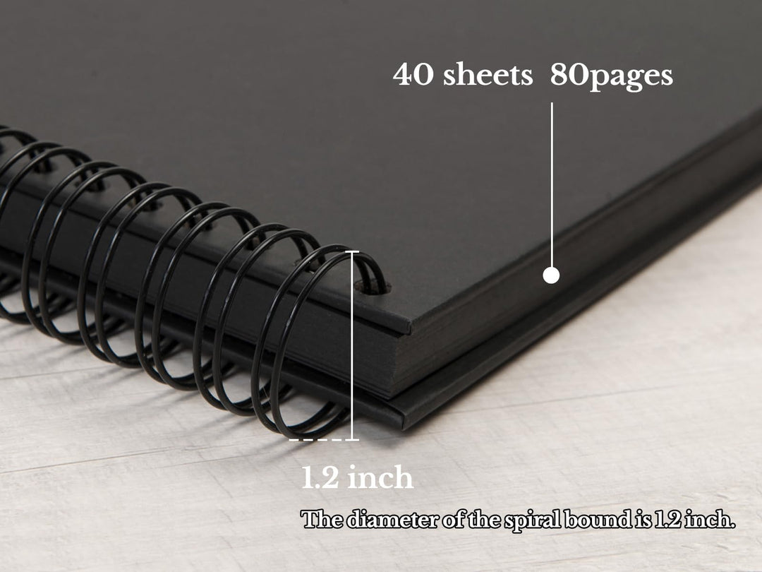 10 x 10 Inch DIY Scrapbook Photo Album 80 Pages Thick Kraft Blank Black Paper Memory Book for Wedding and Anniversary Family (Black, 10 Inch)