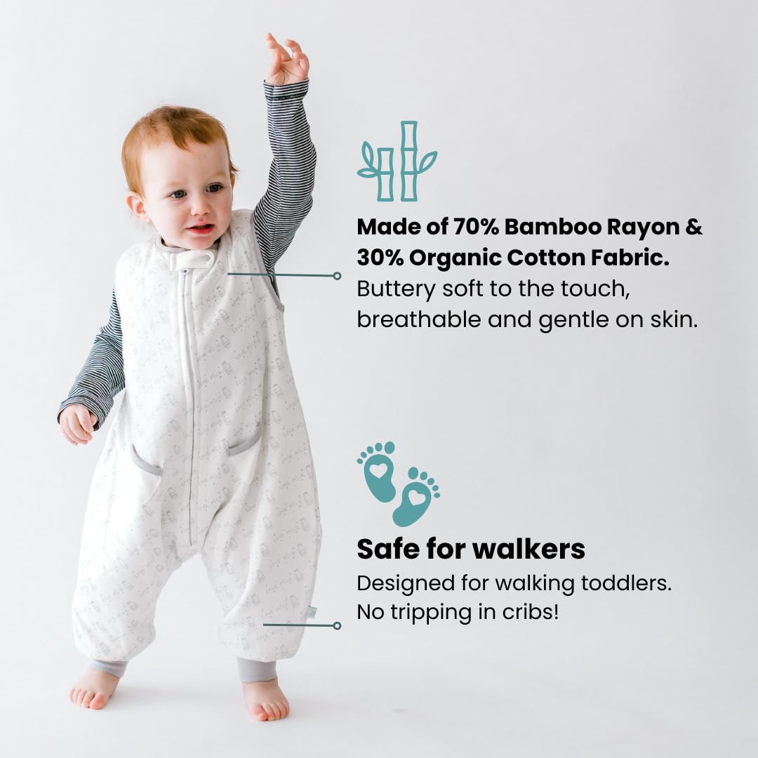 Dreamsuit: Toddler Sleep Sack with Feet 12-18 Months, 18-24 Months - 1.2 TOG All Season Baby Wearable Blanket for Walkers - Rayon Made from Bamboo, Organic Cotton Sleep Bag - Love Milk