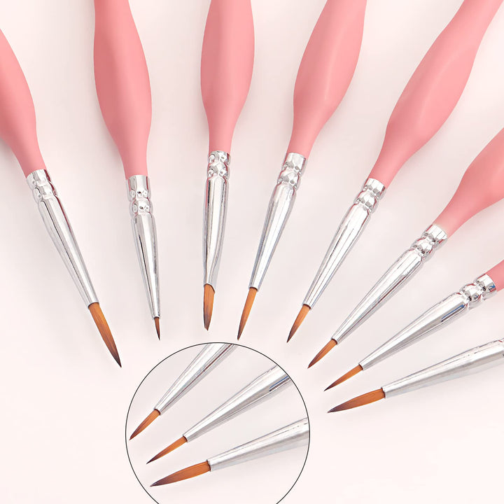 Detail Paint Brush Set, miniature paint brushes,11pcs Fine Tip Paint Brushes for Acrylic Painting Watercolor, Oil, Face, Nail, Scale Model Painting, Line Drawing (Pink)