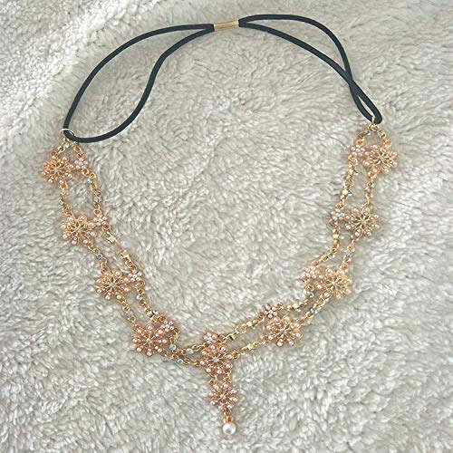 Boho Lace Hollow Out Flower with Freshwater Pearl Pendant Boho Vintage Multi Layer Hand of Fatima Pendant Head Chain Headband Head piece Hair Vine Hoop For Prom Banquet Feast
