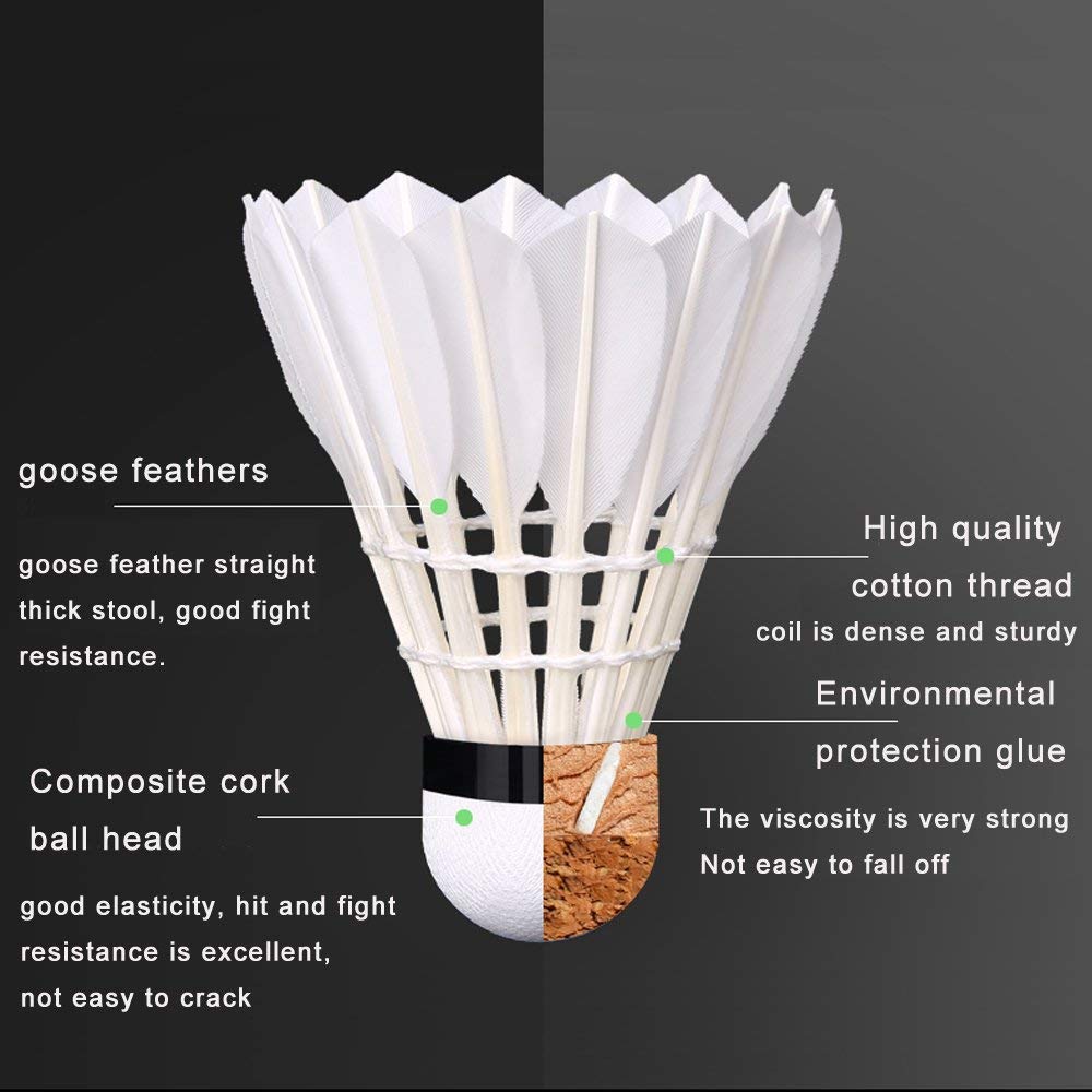 12-Pack Advanced Goose Feather Badminton Shuttlecocks with Great Stability and Durability,Indoor Outdoor Sports Hight Speed Training Badminton Birdies Balls