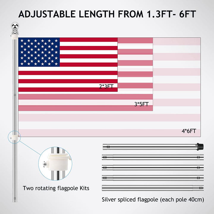 Flag Poles for Outside House, 6ft Flag Pole with Bracket and Rings, Stainless Steel Wall Mounted Flag Pole Kit for House Yard Garden Outdoor Residential or Commercial (Silver)