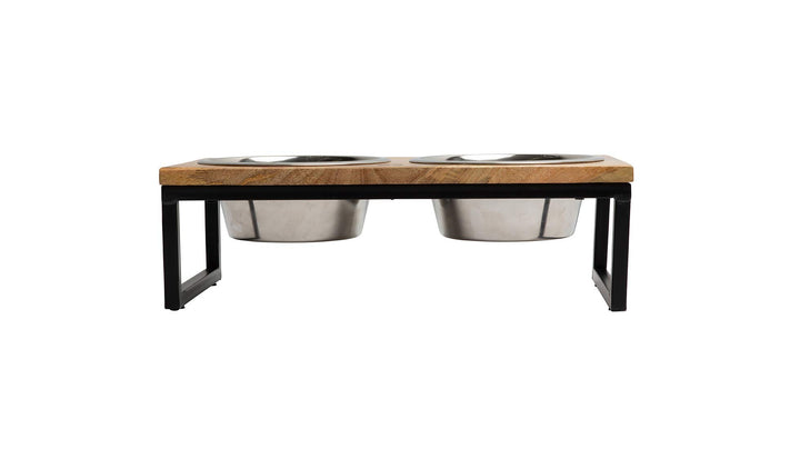 Mango Wood Dog Bowl Stand - Elevated Pet Feeder with 2 Stainless Steel Bowls - Raised Food and Water Dish Set for Dogs and Cats, Available in 4 Sizes, Pet Dining Station, Large/48oz