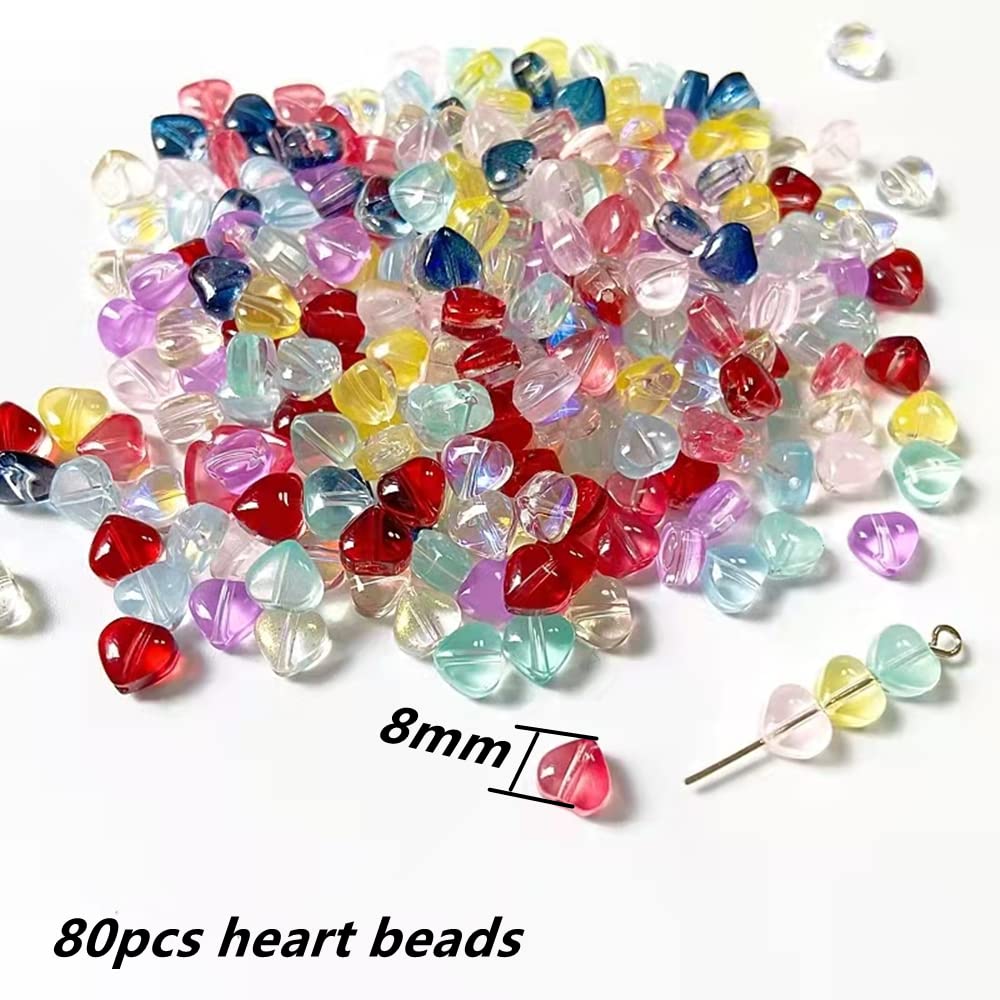 160pcs Star Heart Crystal Beads Bulk Star Heart Spacer Beads Crystal Glass Beads Loose Beads for Earring Bracelet Necklace Key Chains Jewelry DIY Craft Making (Multicolors, 8mm)