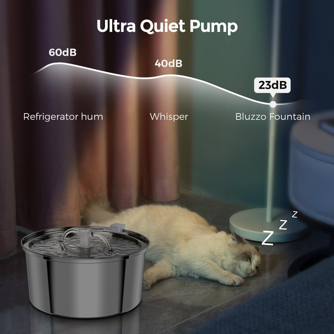 Cat Water Fountain Stainless Steel with Filter, 3.2L/108Oz Large Capacity Automatic Pet Water Fountain, Cat Dog Water Dispenser with Ultra-Quiet Pump for Multiple Pets, Dishwasher Safe