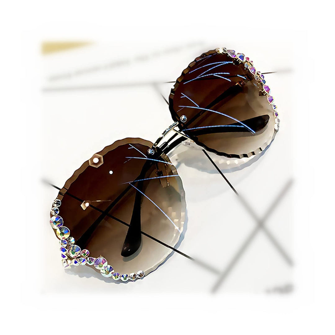 2022 Woman Rimless Diamond Sunglasses, Rimless Gradient Diamond, with Exquisite Glasses Box (d5 brown gradient)