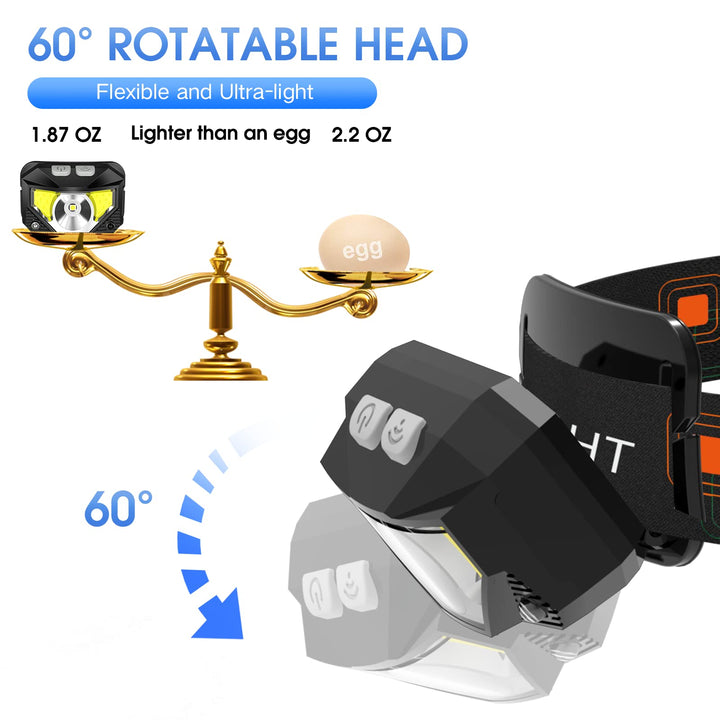 Headlamp Flashlight, Lumen Ultra-Light Bright LED Rechargeable Headlight with White Red Light, 2-Pack Waterproof Motion Sensor Head Lamp,8 Modes for Outdoor Camping Running Hiking Fishing