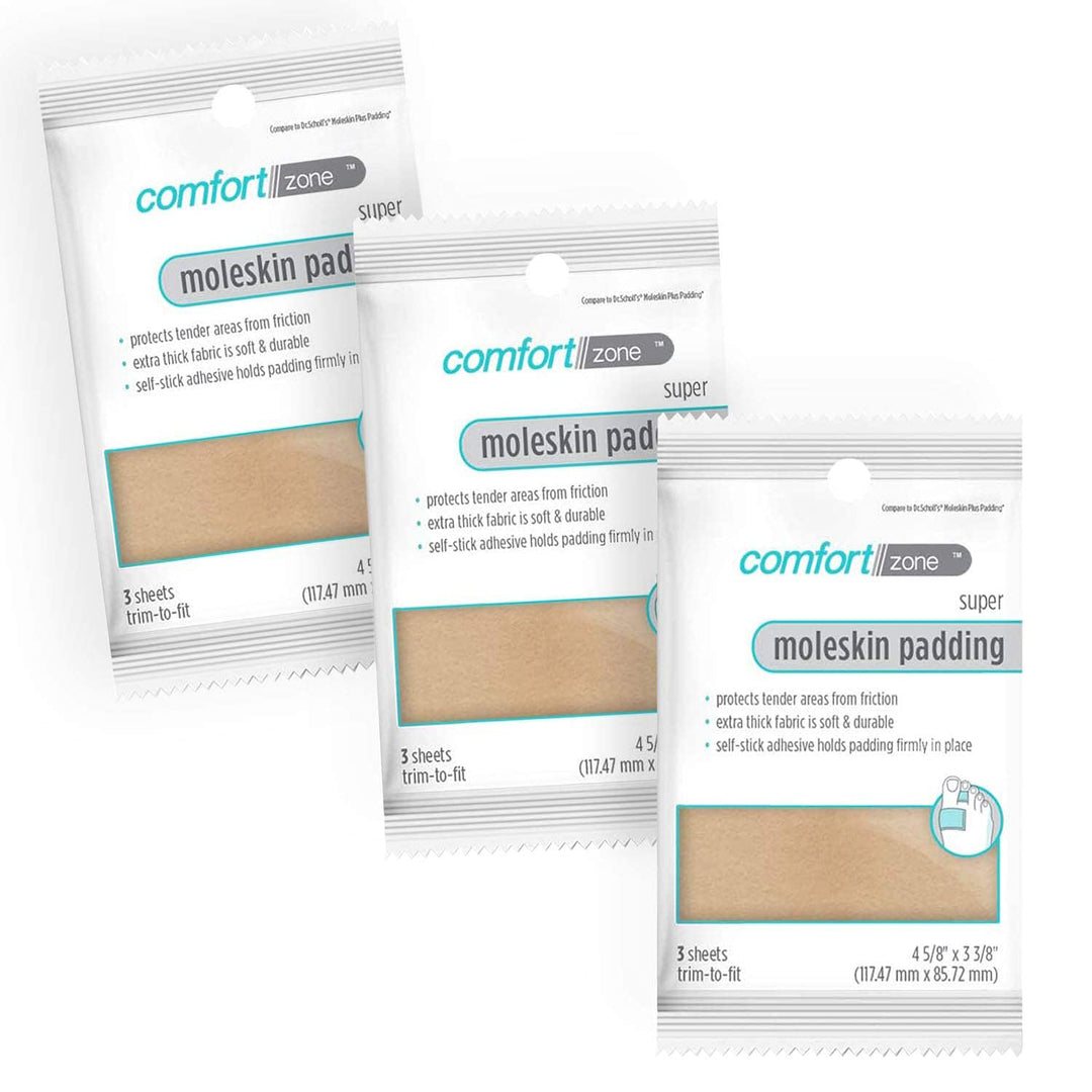 Super Moleskin Padding, Protects Tender Areas of The Foot from Friction, Light Brown, 3 Count, Pack of 3