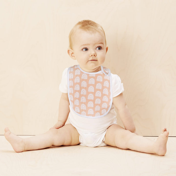 Snap Muslin Bibs for Girls, 3-Pack Baby Bibs for Infants, Newborns and Toddlers, 100% Cotton Muslin Absorbent & Soft Layers, Adjustable Snaps,Rainbow,Cosmos,Clouds