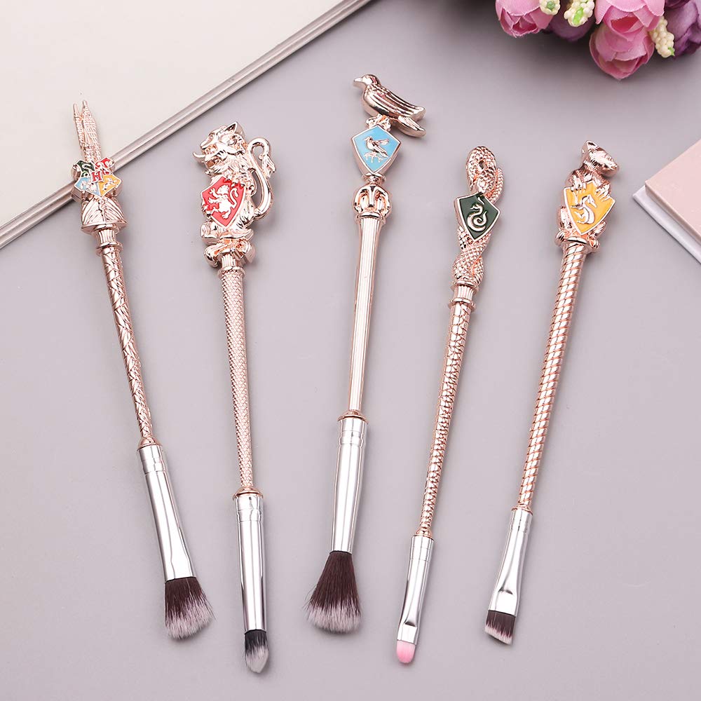 Magic Wand Makeup Brushes Set - 5pcs Wizard Wand Makeup Brushes Foundation Blending Blush Eyeshadow Face Lip Powder Brush Beauty Tools (New-Rose Gold)