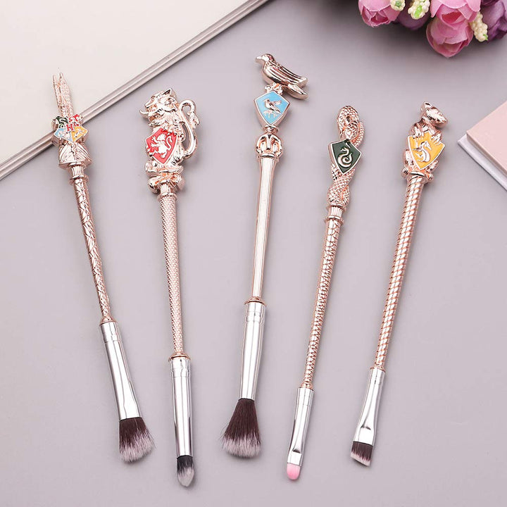 Magic Wand Makeup Brushes Set - 5pcs Wizard Wand Makeup Brushes Foundation Blending Blush Eyeshadow Face Lip Powder Brush Beauty Tools (New-Rose Gold)