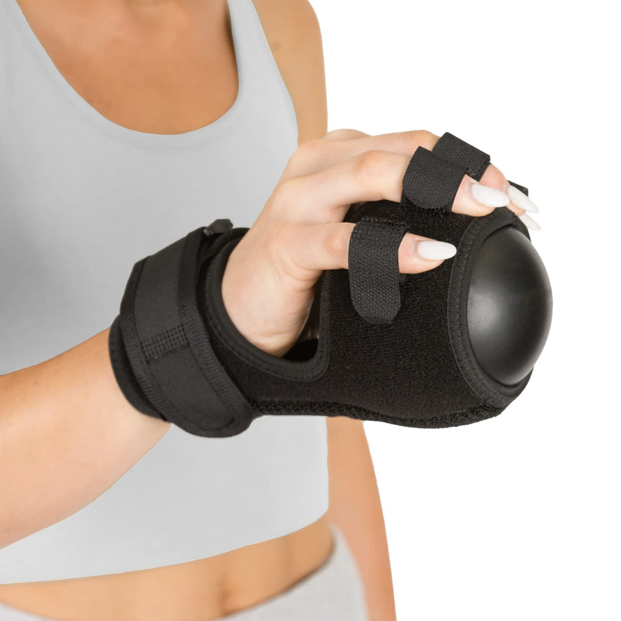 Anti Spasticity Splint - Contracture Stroke Resting Hand Orthosis Brace and Ball for Right or Left Cramp Relief, Twitching Pain, Recovery Therapy, Dupuytren's Treatment, Arthritis Remedy