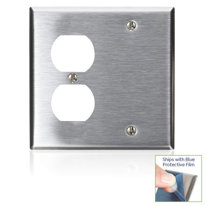 84008-40 2-Gang 1-Duplex 1-Blank Device Combination Wallplate, Box Mount, Stainless Steel