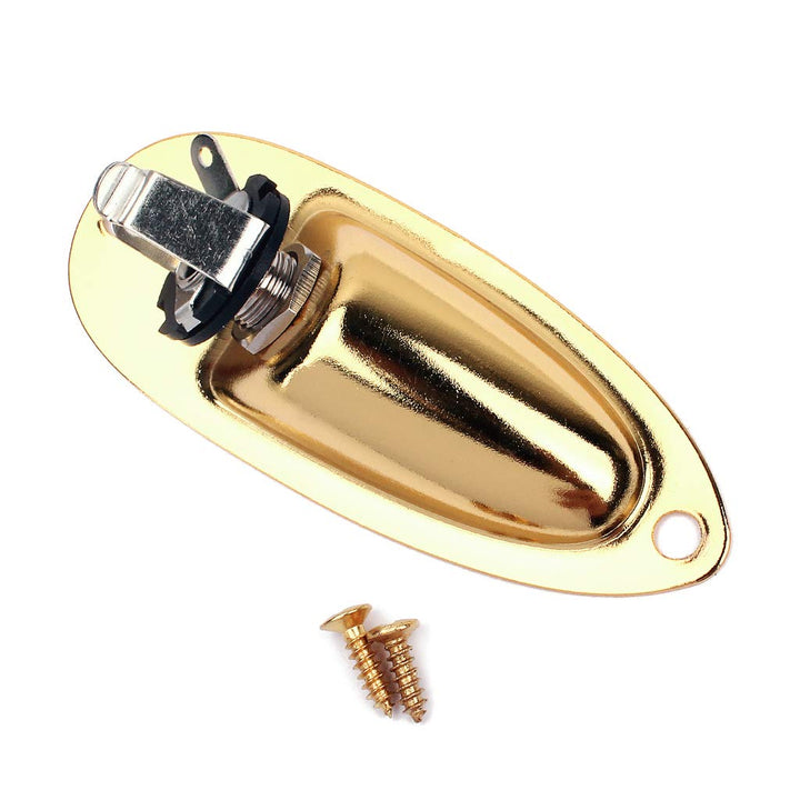 Guitar Boat Shape Input Output Jack Plate Socket,with Screws for Fender Strat Guitar Gold