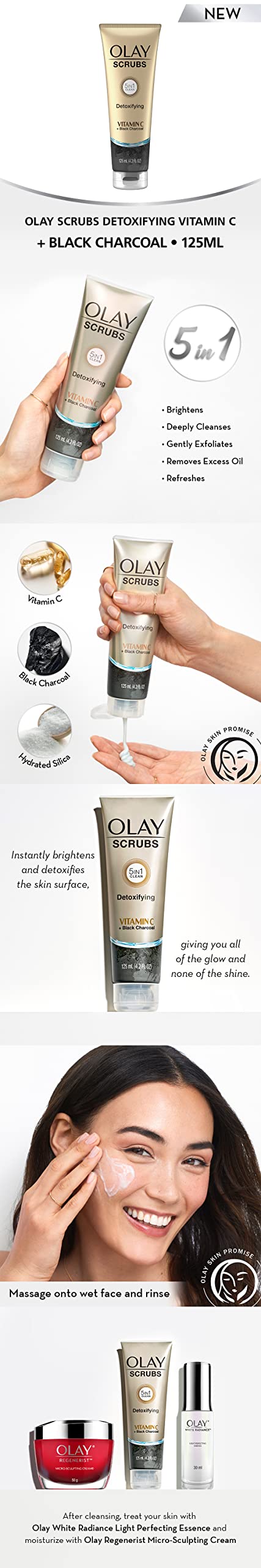 Detoxifying Face Scrub with Vitamin C and Black Charcoal, 4.2 Fl Oz