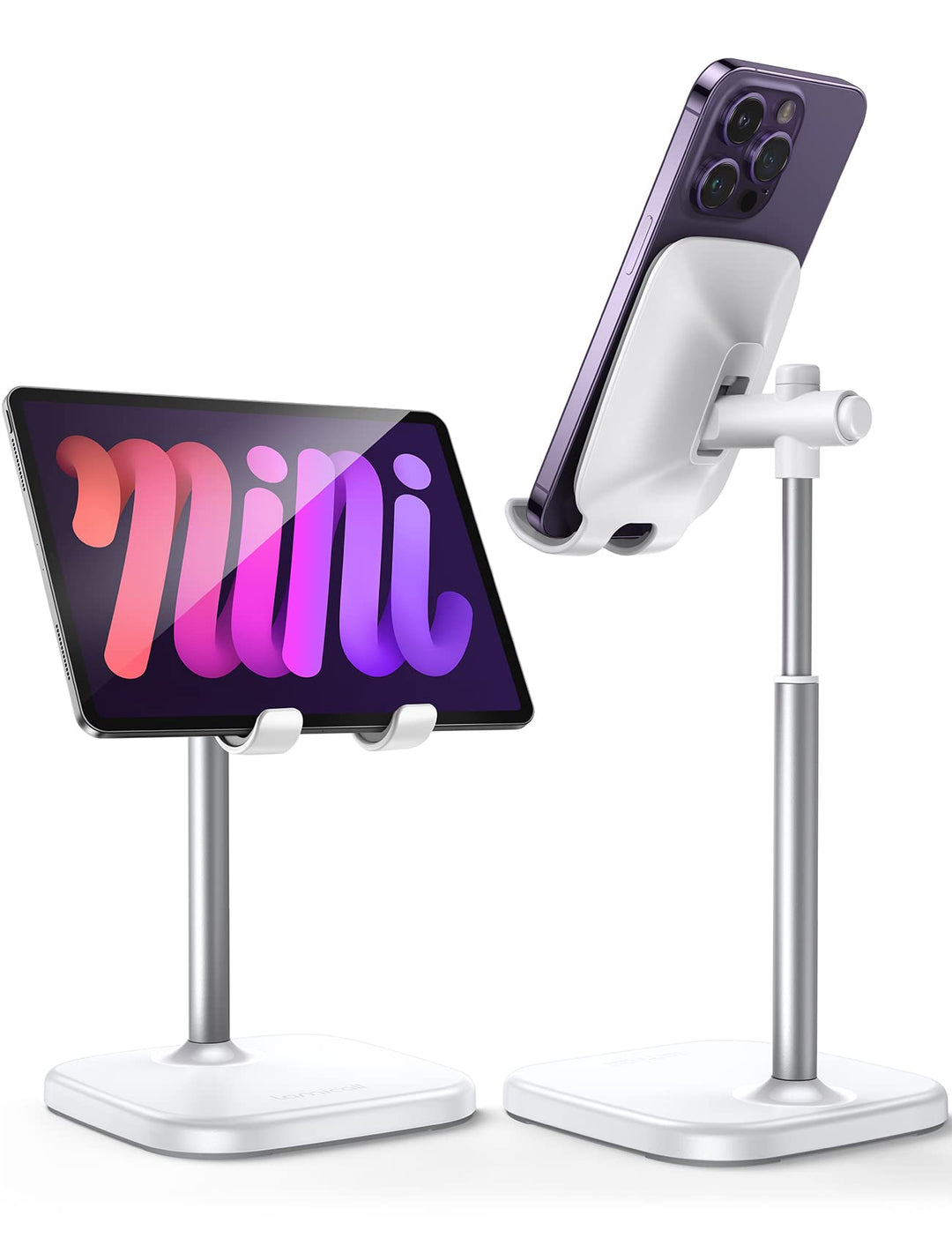 Cell Phone Stand, Desk Phone Holder Height Angle Adjustable Mobile Phone Stand, Cradle, Dock for Desktop, Office, Compatible with All 4-10 Smartphones, Tablets - White