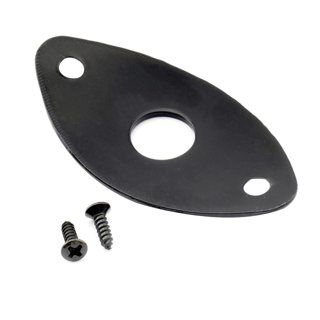 Pro Steel Curved Oval Guitar Jack Plate Football Style Output Input Jackplate for Electric Guitar Bass, Black