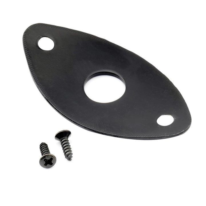 Pro Steel Curved Oval Guitar Jack Plate Football Style Output Input Jackplate for Electric Guitar Bass, Black