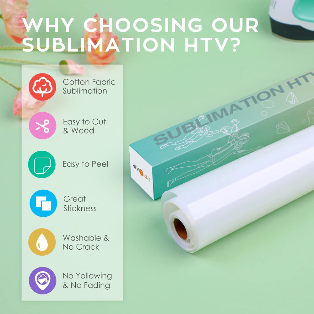 Clear Sublimation HTV Matte - 12 X 5FT Upgraded Sublimation Vinyl - Wash Durable Clear Dye Sub HTV for Light-Colored Cotton Fabric