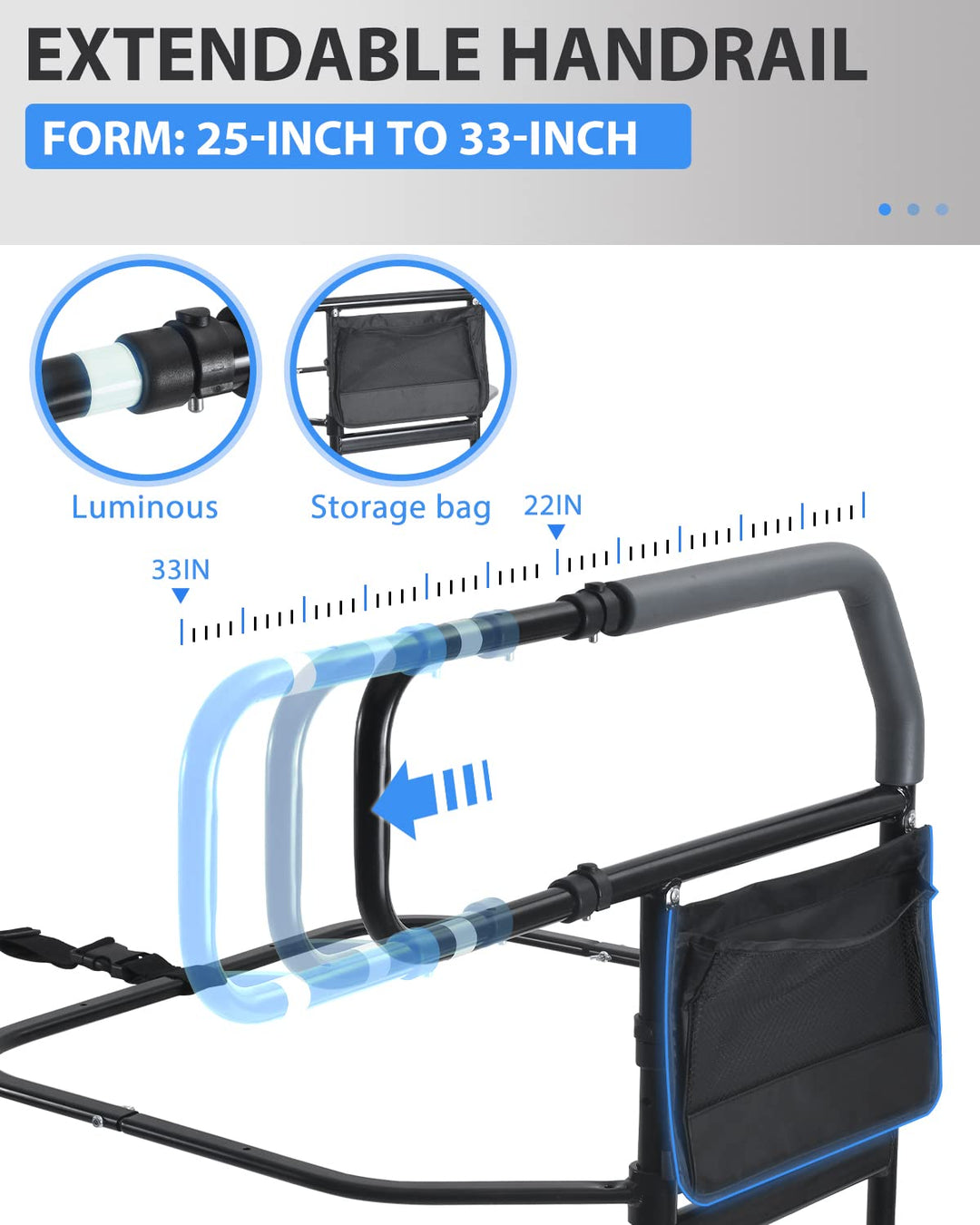 Bed Rail for Elderly, Bed Assist Grab Bar Handle with Storage Pocket, Safety Bed Rails for Elderly Adults Getting in & Out of Bed at Home and Dorm - Fit King, Queen, Full, Twin