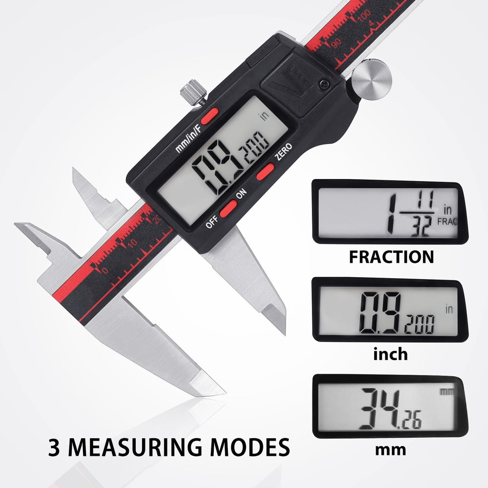 Digital Caliper, DCLA-0605 0-6 Inch/150mm, Inch/Millimeter/Fraction Conversion, Stainless Steel, Large LCD Screen