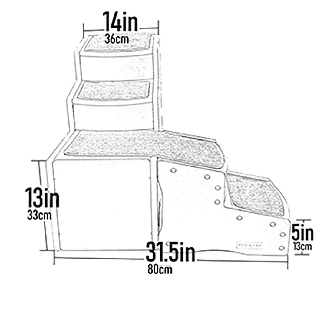 RAW SUGAR Easy Step Bed Stair for Cats/Dogs, Adjusts to Either Side of Bed, Removable Washable Carpet Treads, Storage Compartment, for Pets Up to 75lbs