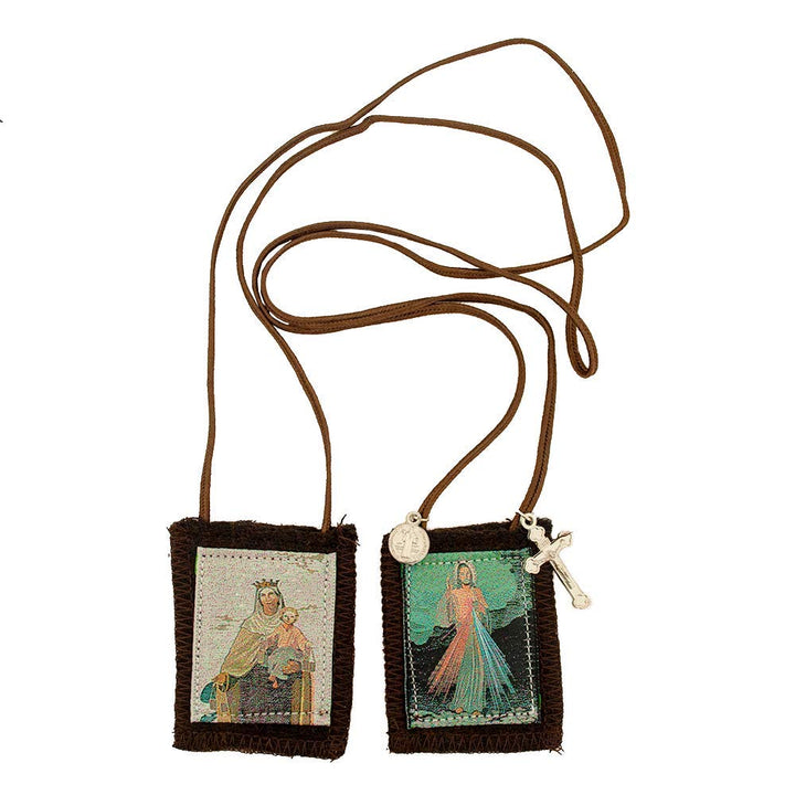 Catholic Holy Figure Saint Scapular | 100% Wool | Comes with Enrollment Papers (Divine Mercy and Our Lady of Mt. Carmel)