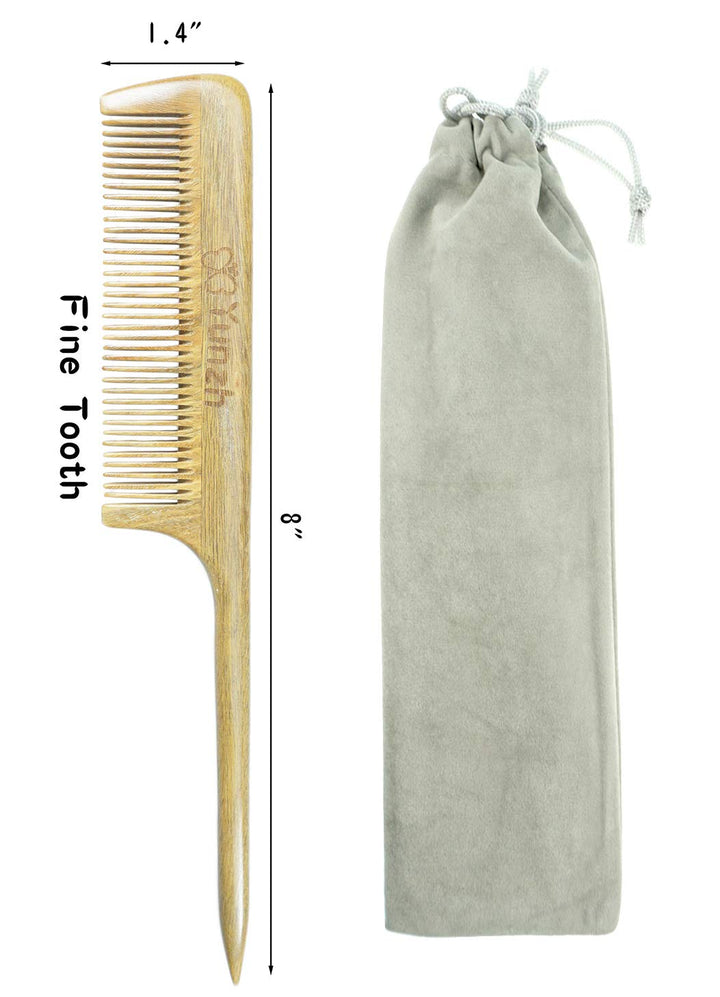 Rat Tail Comb,Natural Green Sandalwood Fine Tooth Wooden Comb for Women