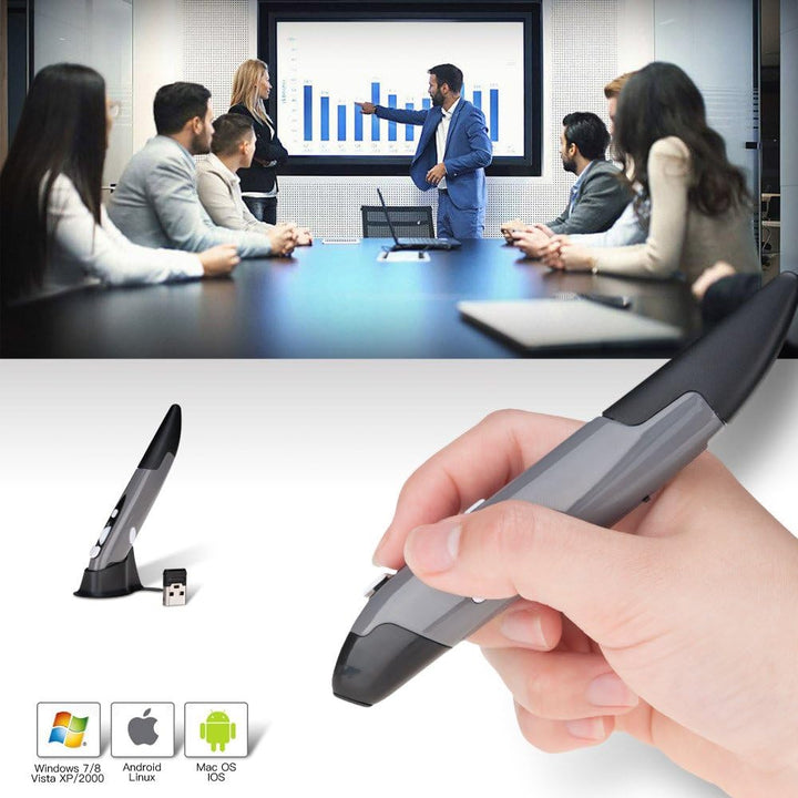 Wireless Optical Pocket Pen Mouse, 2.4GHZ USB Wireless Optical Pen Mouse 800/1200/1600 DPI Adjustable Handwriting Mini Air Mouse Mice for PC Laptop Notebook Computer Mac (Grey)