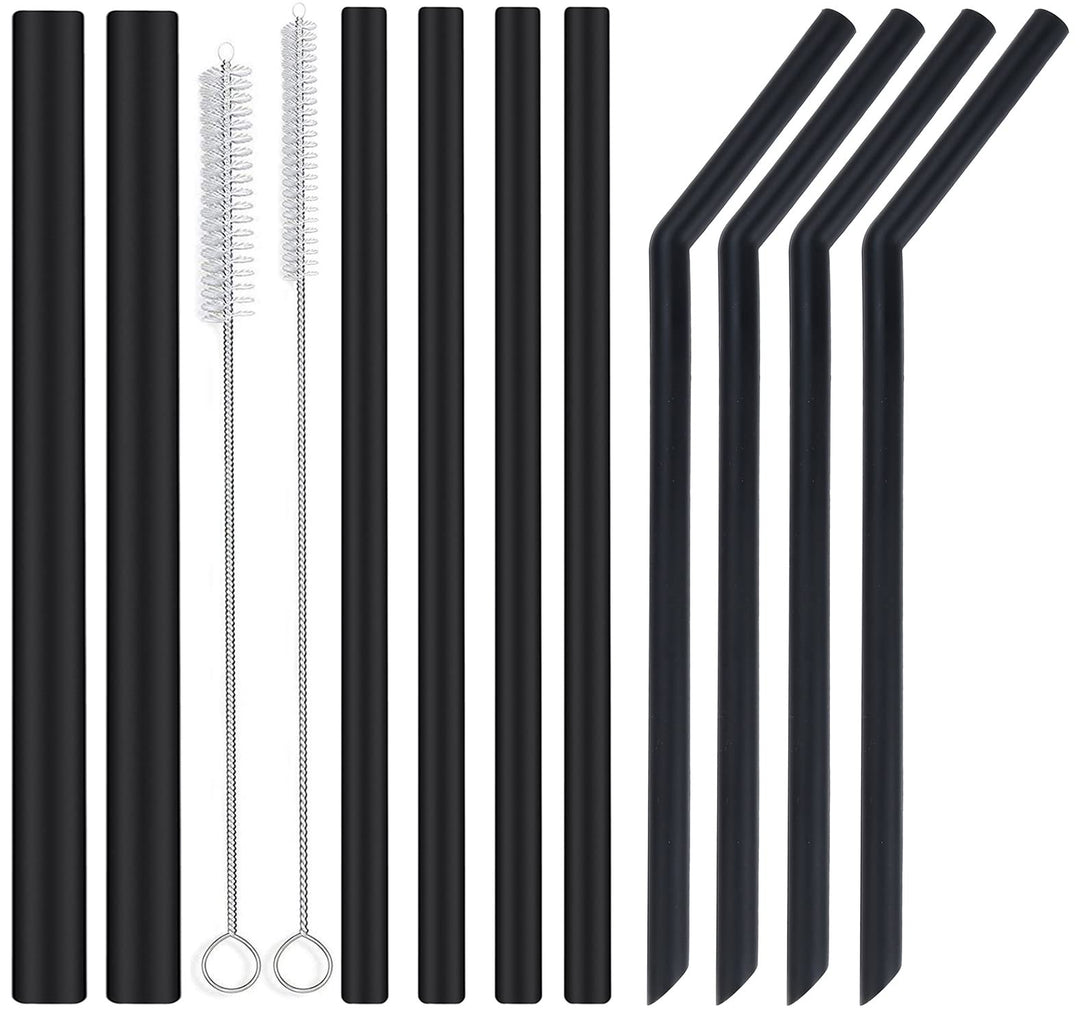 10-Pack Reusable Silicone Straws, 2 Large Silicone Boba Straws, 8 Long Smoothie Straws for 30 oz 20 oz Tumblers, Milkshakes, Bubble Tea, Tapioca Pearl With 2 Brush and Case, 10 Inch