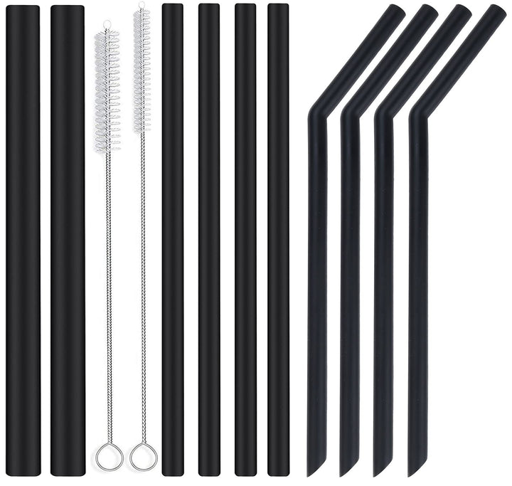 10-Pack Reusable Silicone Straws, 2 Large Silicone Boba Straws, 8 Long Smoothie Straws for 30 oz 20 oz Tumblers, Milkshakes, Bubble Tea, Tapioca Pearl With 2 Brush and Case, 10 Inch
