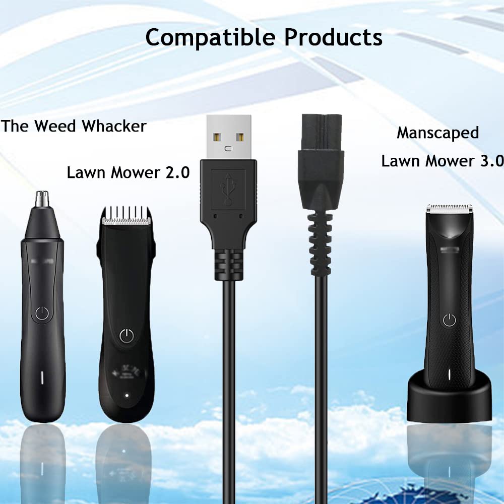 Power Cord Compatible with Manscaped Lawn Mower 3.0 & 2.0 Best Electric Manscaping Groin Hair Trimmer, Cable for The Weed Whacker Nose, The Ultimate Male Hygiene Razor Clippers (ONLY Cable)