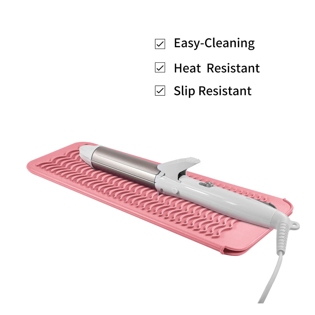 Silicone Heat Resistant Travel Mat Pouch for Hair Straightener,Crimping Iron,Hair Curling Iron,Hair Curling Wand,Flat Iron,Hair Waving Iron and Hot Hair Styling Tools (Light Pink)